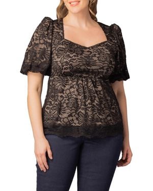 Kiyonna Plus Size Winsome Sweetheart Lace Peplum Top - Black
