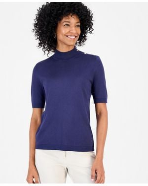 Macy's Petite Mock-neck Short-sleeve Sweater - Blue