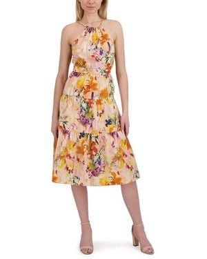 Laundry by Shelli Segal Casual Sleeveless Halter Neck Elegant Midi Dress - Black