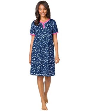Dreams & Co. Plus Size Short Henley Sleepshirt - Blue