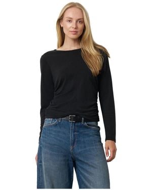 Cable & Gauge Side Shirred Crew Neck Top - Blue