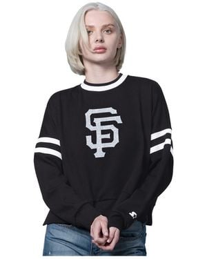 Starter Black San Francisco Giants Rally Cropped Drop Shoulder Crewneck Sweatshirt - Blue