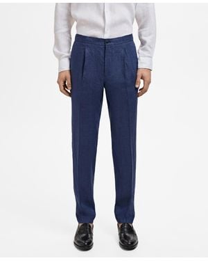 Mango Salerno Linen Slim-fit Suit Pants - Blue