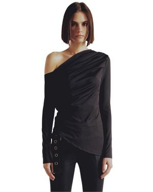 Pcfg Draped Long-sleeve Polyester-blend Top - Black