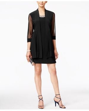 R & M Richards Embellished Dress And Illusion Duster Jacket - Black