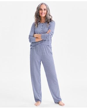 Charter Club 2-pc. Printed Long-sleeve Packaged Pajamas Set - Blue