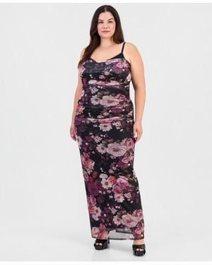 Emerald Sundae Plus Size Floral Ruched Maxi Dress - Red
