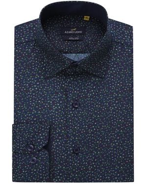 Azaro Uomo Business Geometric Long Sleeve Button Down Shirt - Blue