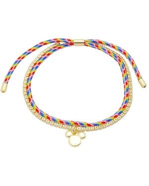Disney Mickey Mouse Cubic Zirconia And Multi Color Cord Mickey Charm Bolo Bracelet - Metallic
