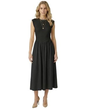 Modenaire Cap Sleeve Fitted Bodice Midi Dress - Black