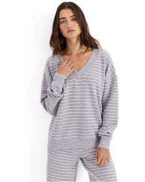 Pact Luxe Organic Cotton Waffle Knit V-neck Long-sleeve Top - Gray