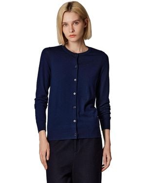Jennie Liu 100% Merino Wool Light Weight Cardigan | Ultra Soft Fine-gauge Sweaters Machine Washable - Blue