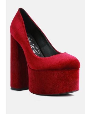 LONDON RAG Old Novelty Platform Heel Velvet Pumps - Red