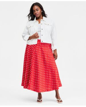 On 34th Trendy Plus Size Midi Circle Skirt - Red