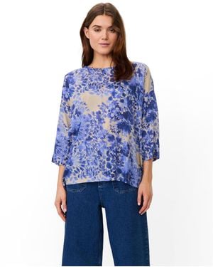 Masai Fluid Draped Floral 3/4-sleeve Blouse - Blue