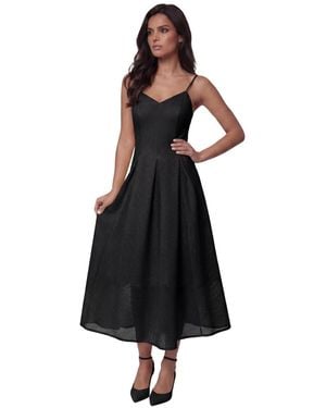 Luna Fashion House Nela V-neck Pleated A-line Midi Dress - Black