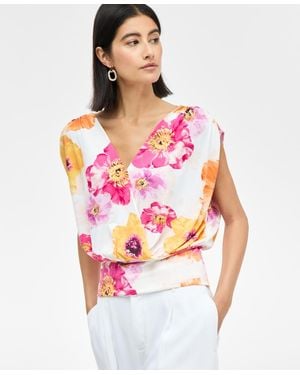INC International Concepts Floral-print Ruched Top - Pink