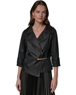 Donna Karan Notch Lapel Bar Hardware Jacket - Gray