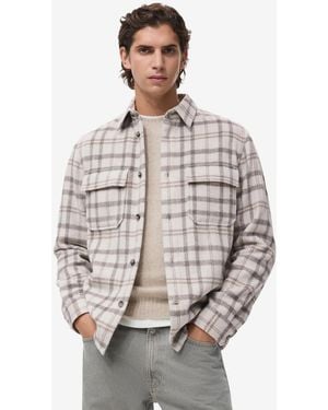 Mango Check Flannel Overshirt - Gray