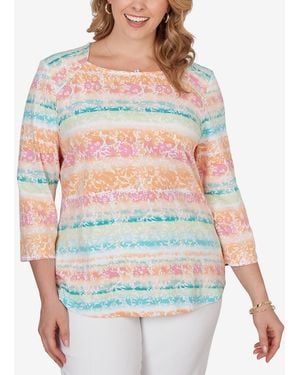 Ruby Rd. Plus Size Painted Floral Stripe Knit Top - Red