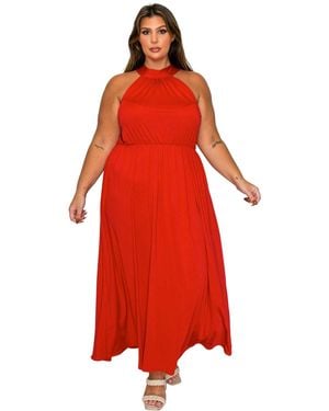 L I V D Plus Size Cassia Halter Neck Dress - Red