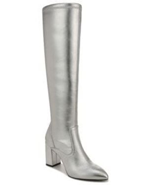 Franco Sarto Katherine Block Heel Pointed Toe Knee High Boots Regular Wide Calf - White