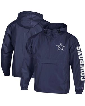 Champion Dallas Cowboys Packable Hooded Windbreaker Half-zip Jacket - Blue