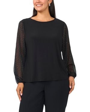 Msk Plus Size Crewneck Long Puff Sleeve Blouse - Black