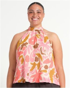 Estelle Luciana Floral Halter Relaxed Summer Top - Pink