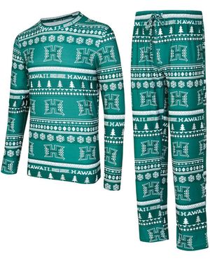 Concepts Sport 2-pieace Hawaii Rainbow Warriors Swivel Long Sleeve Top And Pants Sleep Set - Green