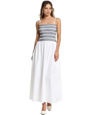 Modenaire Smocked Bodice A-line Maxi Dress - White