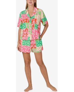 Sanctuary Notch Collar Top And Mid-rise Boxer Shorts - Red