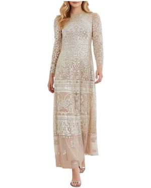 Needle & Thread Aurora Sequin Long-sleeve Gown - Natural