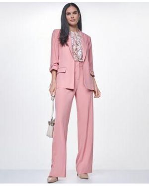 Calvin Klein Notch Collar Long Sleeve Jacket Mid Rise Full Length Relaxed Pants Pleated Crewneck Sleeveless Top - Pink