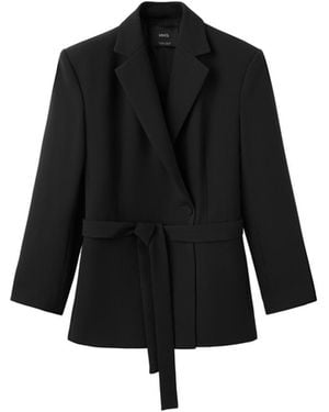 Mango Double-breasted Belted V-neck Blazer - Black