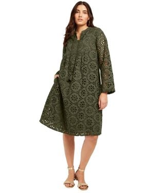 June + Vie June + Vie Plus Size Eyelet Shirtdress - Green