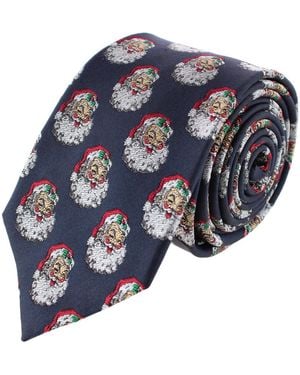 Trafalgar Vintage Cherrio Santa Novelty Silk Necktie - Blue