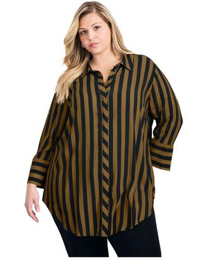 Avenue Linear Longline Stripe Shirt - Brown