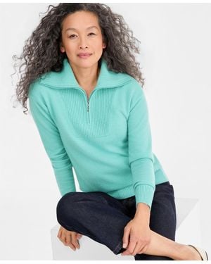 Charter Club 100% Cashmere Quarter-zip Sweater - Green