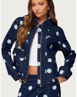 Edikted Leyah Polka Dot Oversized Denim Jacket - Blue