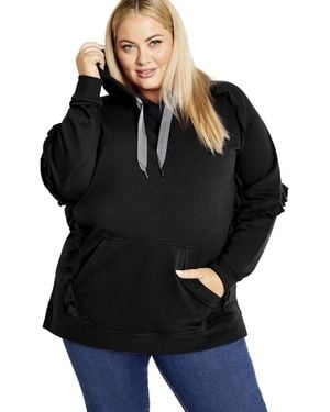 Avenue Plus Size Frill Plain Hoodie - Black