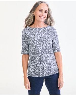 Style & Co. Style Co Printed Boat Neck Elbow Sleeve Top Macys Exclusive - Blue