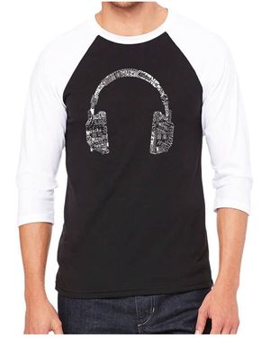 LA Pop Art Language Headphones Raglan Word Art T-shirt - Black