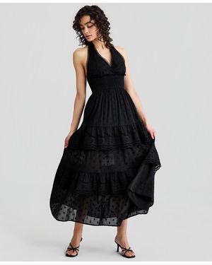 And Now This Cotton Halter Tiered Maxi Dress - Black