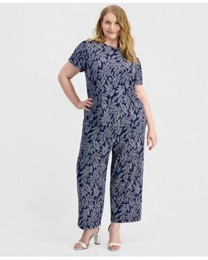 Anne Klein Essentials Plus Size Wide-leg Cropped Pull-on Pants - Blue
