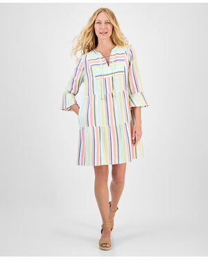 Style & Co. Striped Cotton Gauze Tiered Dress - White