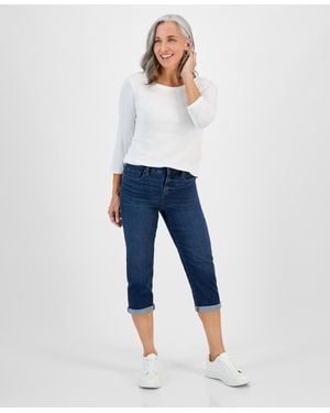 Style & Co. Petite Mid-rise Curvy Roll-cuff Capri Jeans - Blue