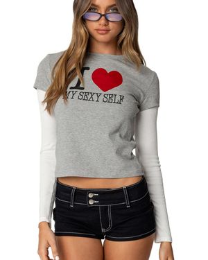 Edikted I Heart Me Layered Long Sleeve T Shirt - Gray