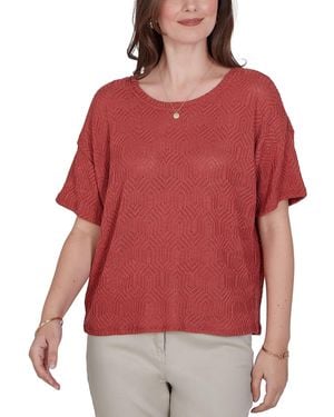 Ruby Rd. Petite Crochet Diamond Textured Knit Top