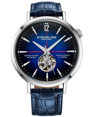 Stuhrling 1021 Quasar Skeleton Automatic 42mm Watch - Blue